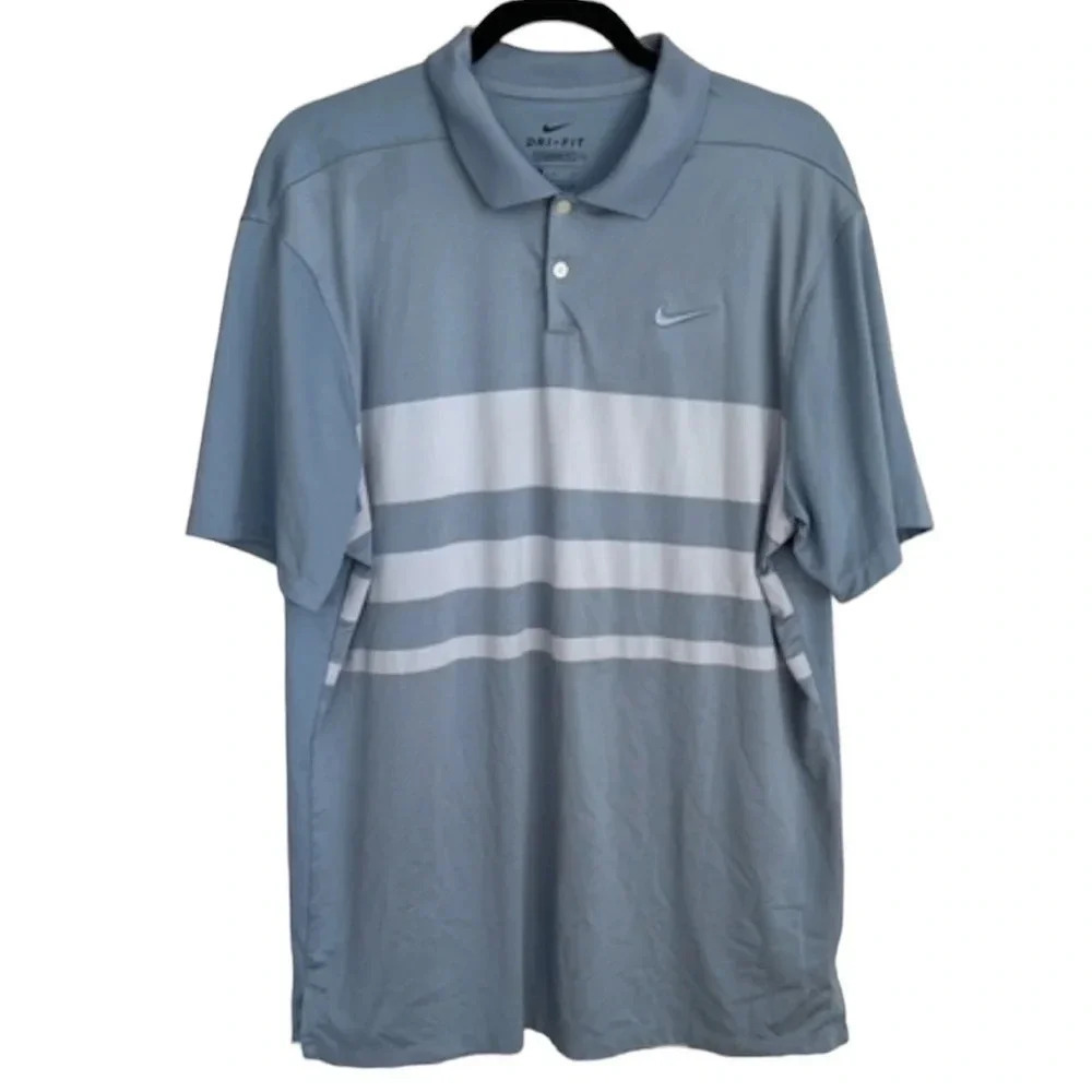 Nike Dri-Fit Vapor Stripe Men's Standard Fit Short Sleeve Blue Polo Size L GUC